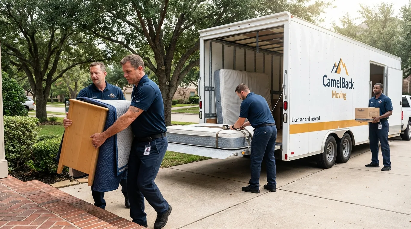 Crew loading residential truck for cross-state move from Johnstown, CO