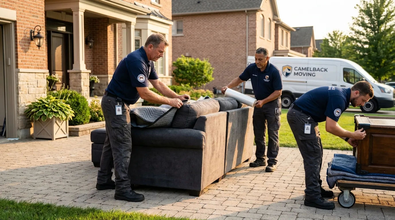 Large estate moving crew wrapping furniture in Johnstown, CO
